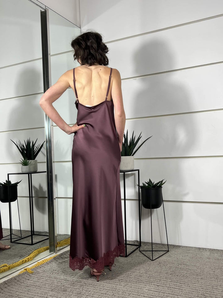 abito lungo satin con inserto in pizzo cipolla 38960CIPOLLA TENSIONE IN
