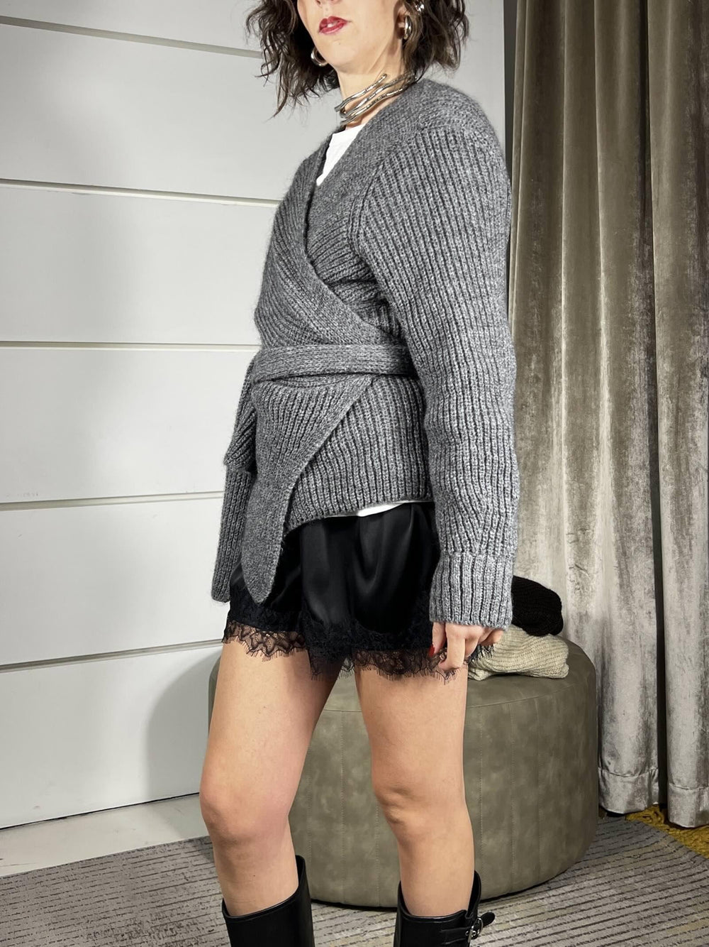 CARDIGAN GRIGIO A SCALDACUORE IN MOHAIR 55182FGRIGIO VICOLO