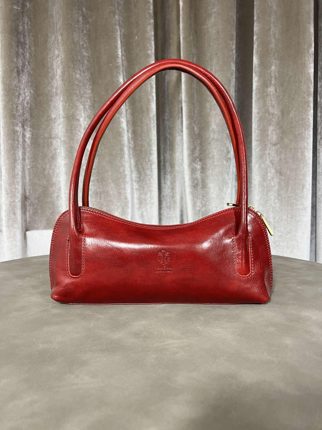 borsa rossa in vera pelle con manico interno check effetto vintage 266527ROSSO FEMME CAFE SELECTION