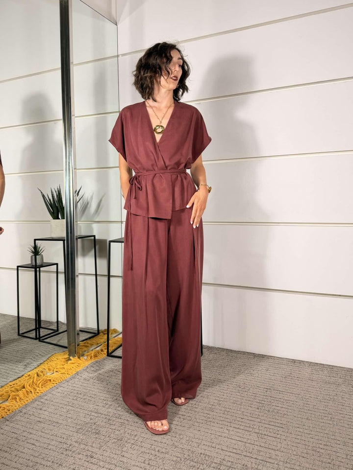 completo giacca kimono  e pantalone a palazzo vino 3073VINO SUSY MIX