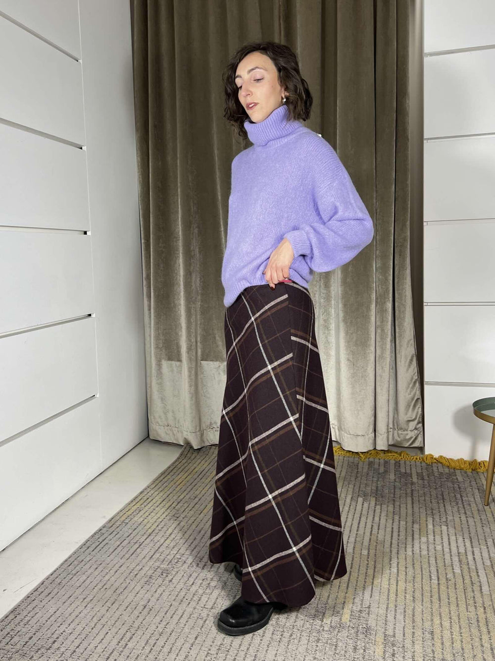 gonna lunga check con elastico in vita bordeaux 26G1571BORDEAUX TENSIONE IN