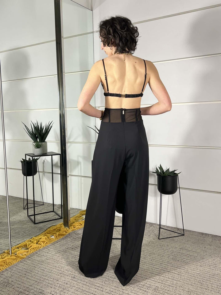pantalone nero a palazzo con inserto in tulle P9E3LJT1900 IMPERIAL