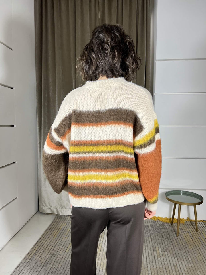 maglione a righe girocollo in misto lana MFP-P277BEIGE/COCCIO/MORO/SENAPE HAVE ONE