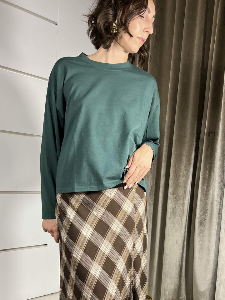 T-SHIRT VERDE BOTTIGLIA IN COTONE MANICA LUNGA GIROCOLLO MJS-P123BOTTIGLIA HAVE ONE