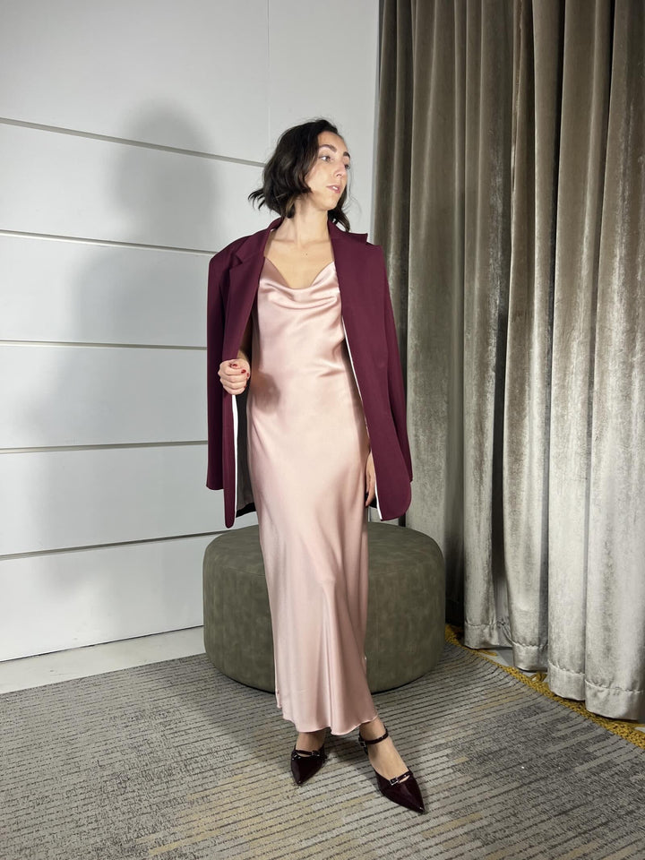 set giacca over bordeaux e abito lungo satin cipria  HFW-P010BORDEAUX/CIPRIA HAVE ONE