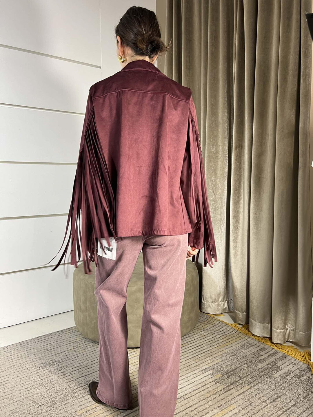 GIACCA BORDEAUX CON FRANGE SCAMOSCIATA JFW-P058BORDEAUX HAVE ONE