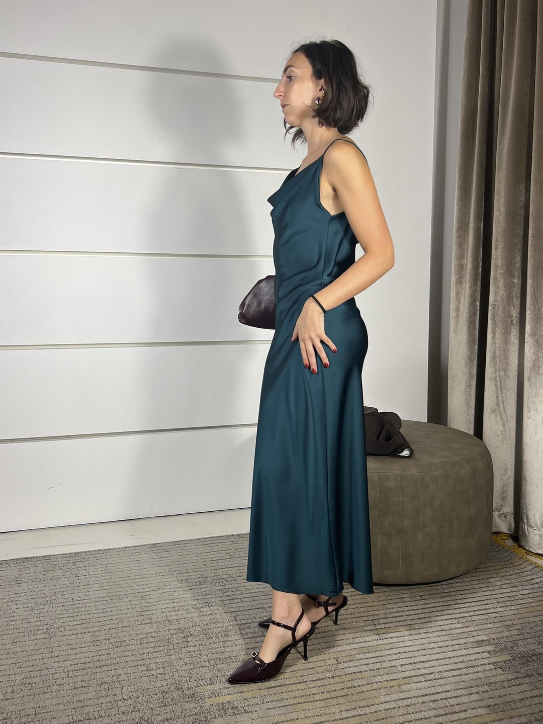 set giacca over moro e abito lungo satin verde bosco  HFW-P010MORO/VERDE BOSCO HAVE ONE