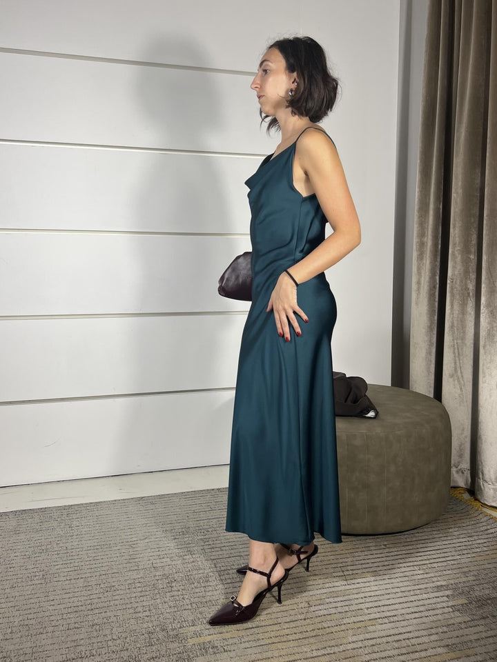 set giacca over moro e abito lungo satin verde bosco  HFW-P010MORO/VERDE BOSCO HAVE ONE