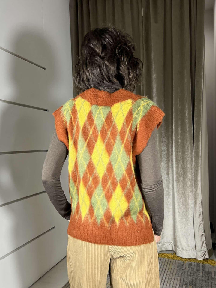 gilet scollo a v con rombi 78217GCACAO SUSY MIX