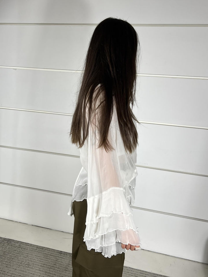 BLUSA CON BALZE, SEMITRASPARENTE BIANCA CMX9JRP1160 IMPERIAL