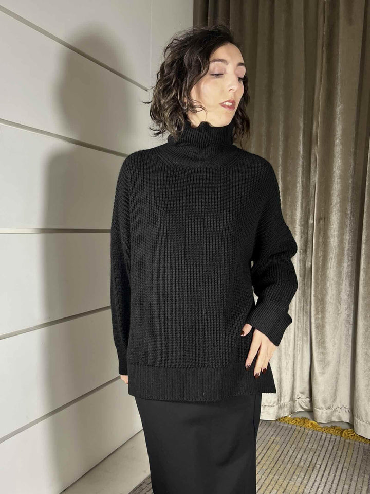 maglione collo alto over nero in misto lana e alpaca S01Y0953NERO PHILIA LOFT