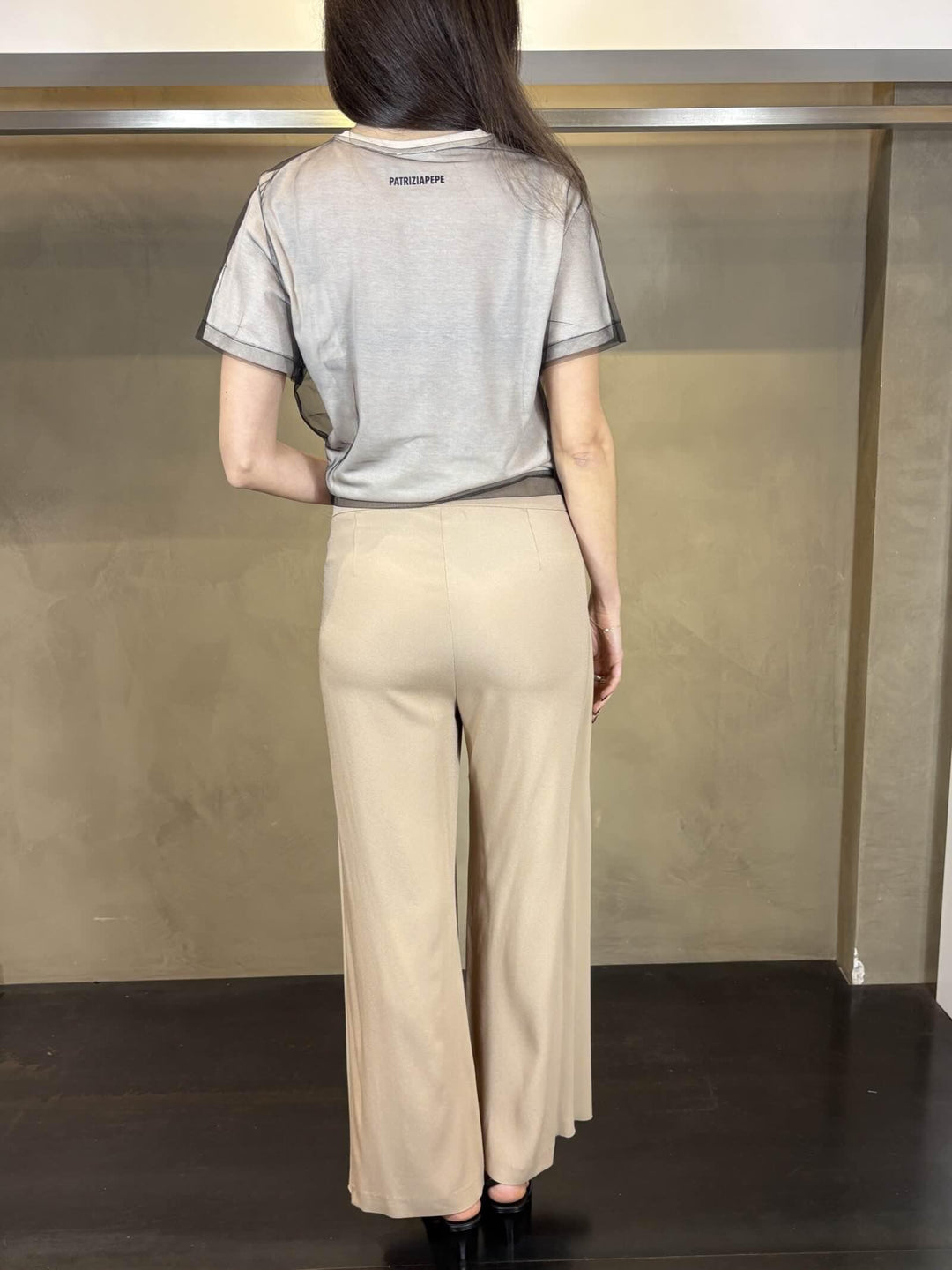 pantalone palazzo beige con pannelli PIOS0604 CARLA G