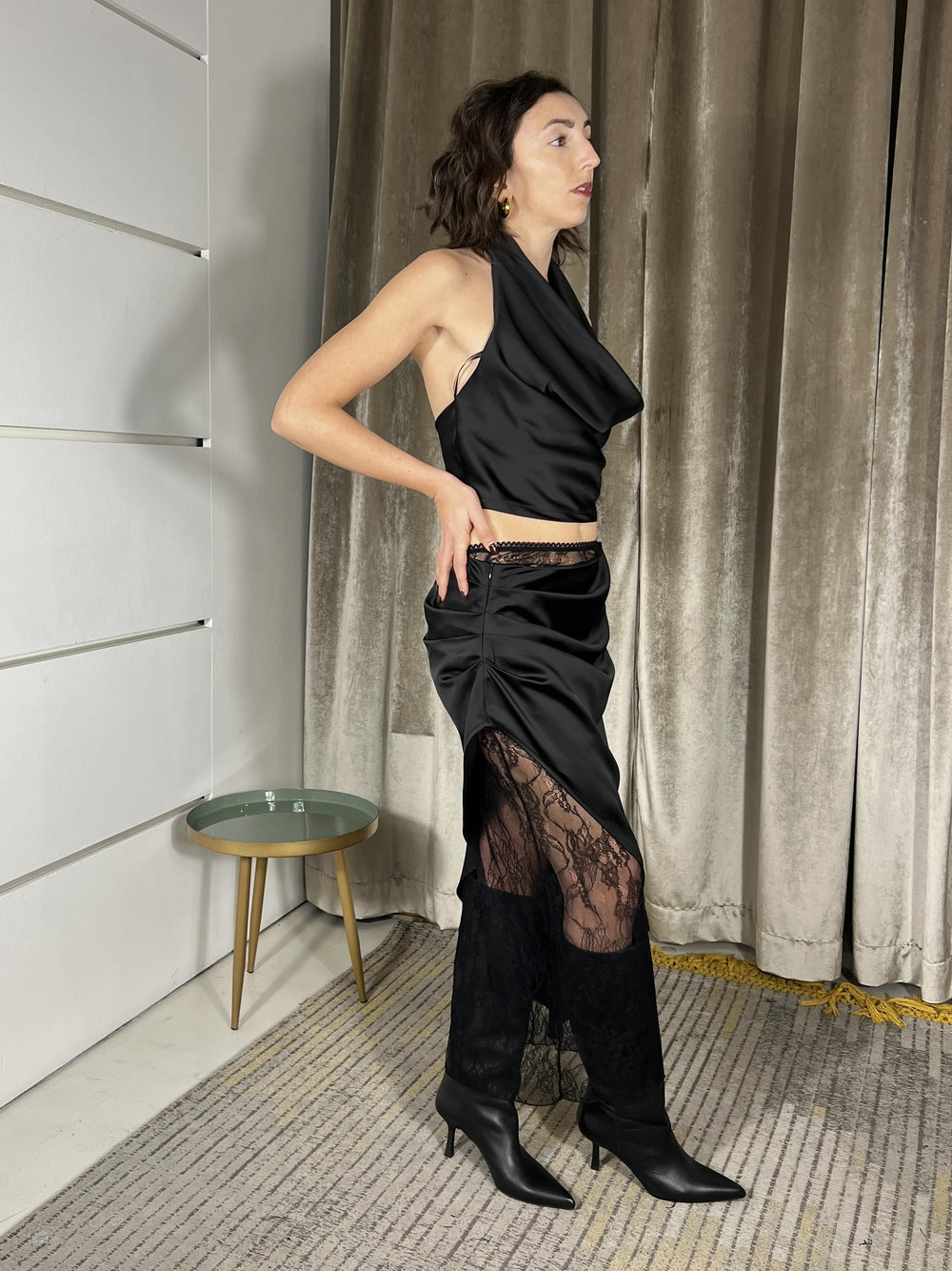 gonna satin con sottogonna in pizzo nero GVS-P115NERO HAVE ONE