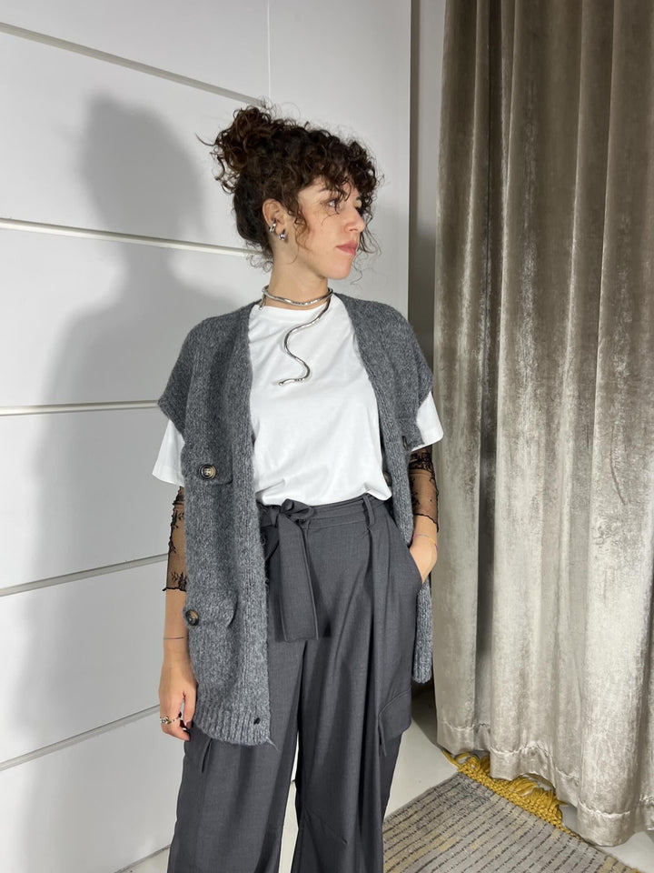 GILET IN MAGLIA GRIGIO CON BOTTONI 11106GRIGIO SUSY MIX