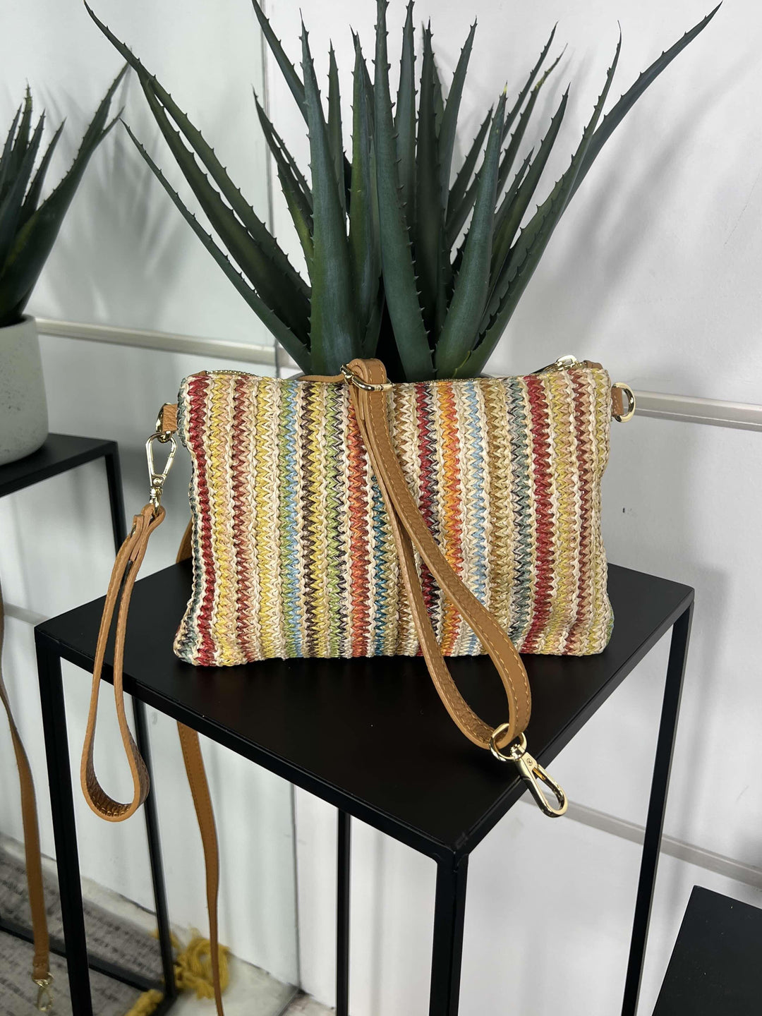 borsa in rafia multicolor a mano con tracolla in pelle RF-B0190MULTICOLOR FEMME CAFE SELECTION