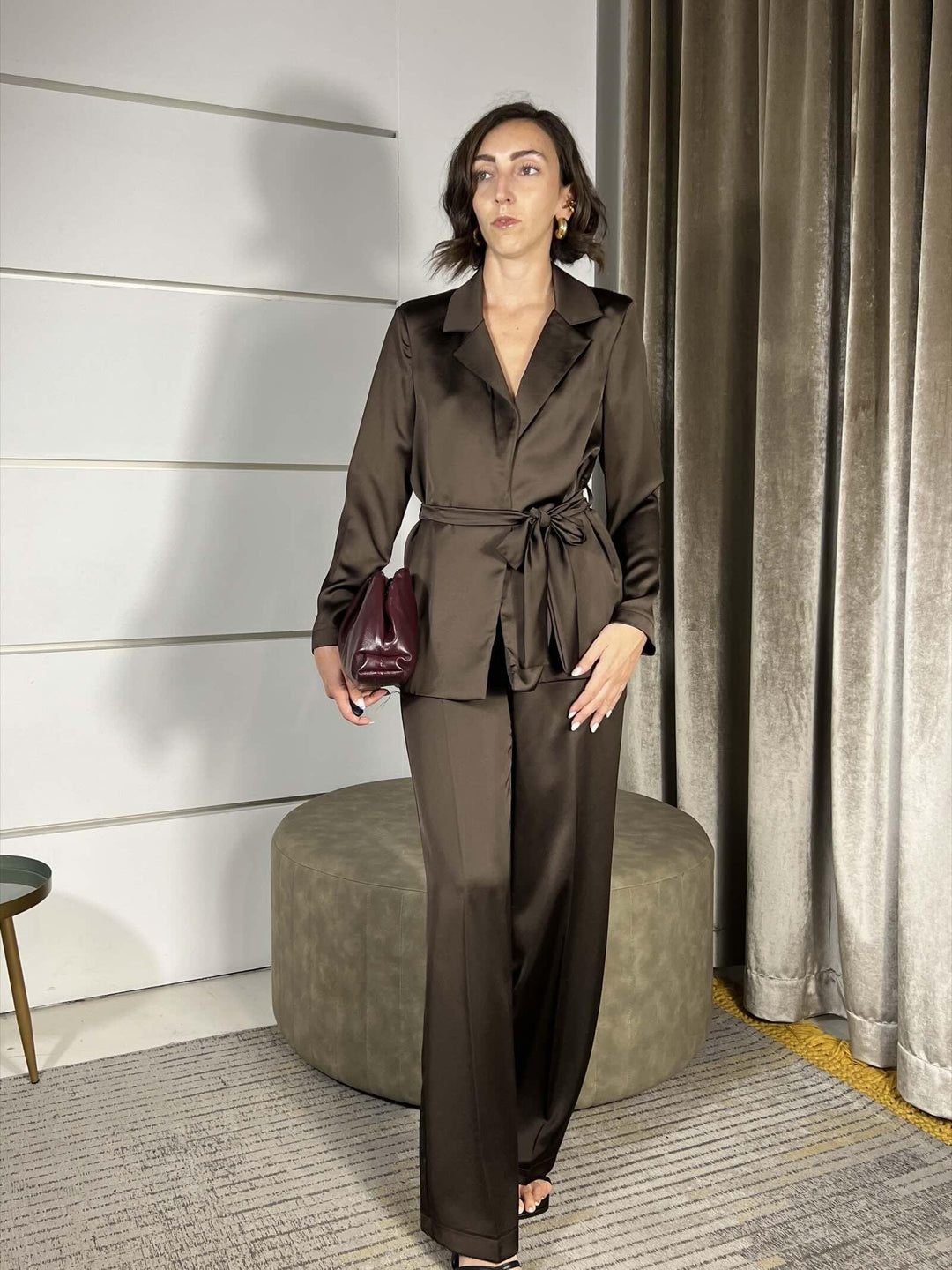 COMPLETO GIACCA E PANTALONE SATIN MORO 30323MARRONE SUSY MIX
