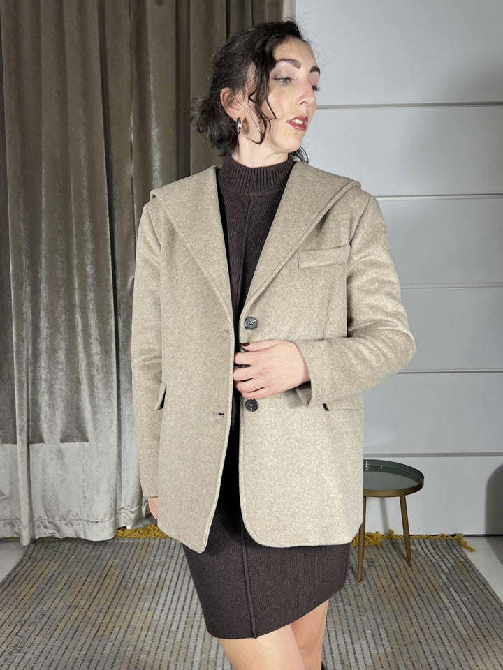 cappotto corto con cappuccio in misto lana beige 26B1508BEIGE TENSIONE IN