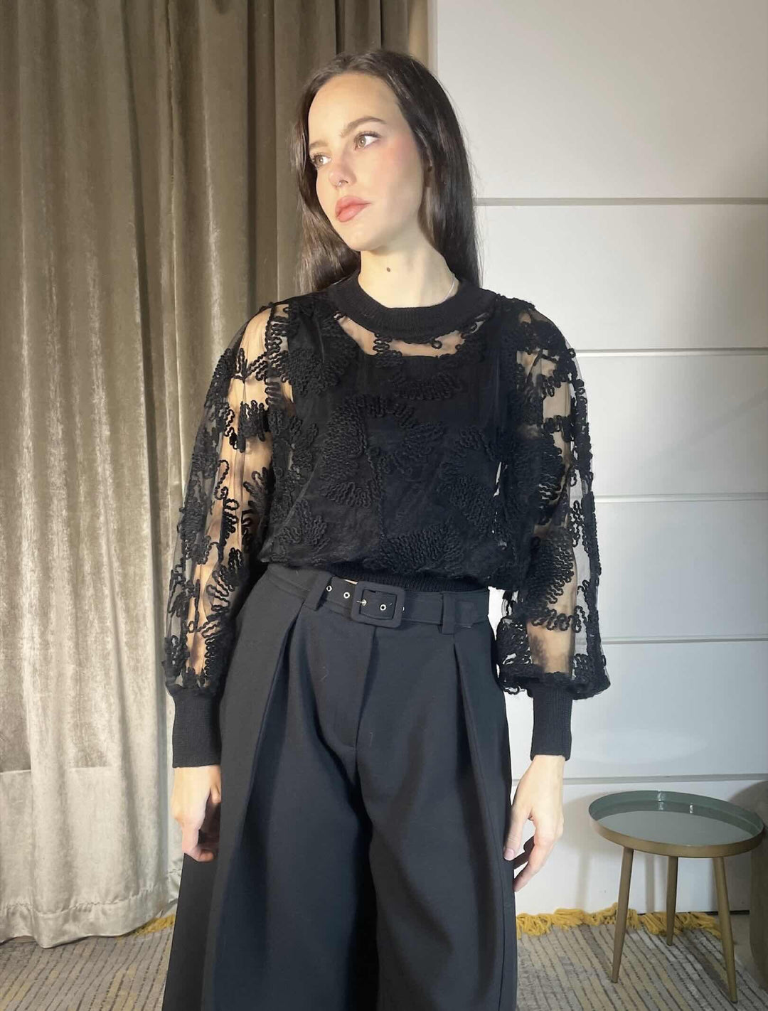 MAGLIA NERA IN TULLE CON RICAMI A25CPMGE0101V0003 CORSELLINI