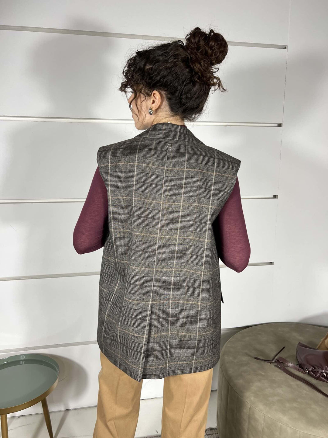 GILET LUNGO CHECK G137PQMG603CAFFE MANILA GRACE