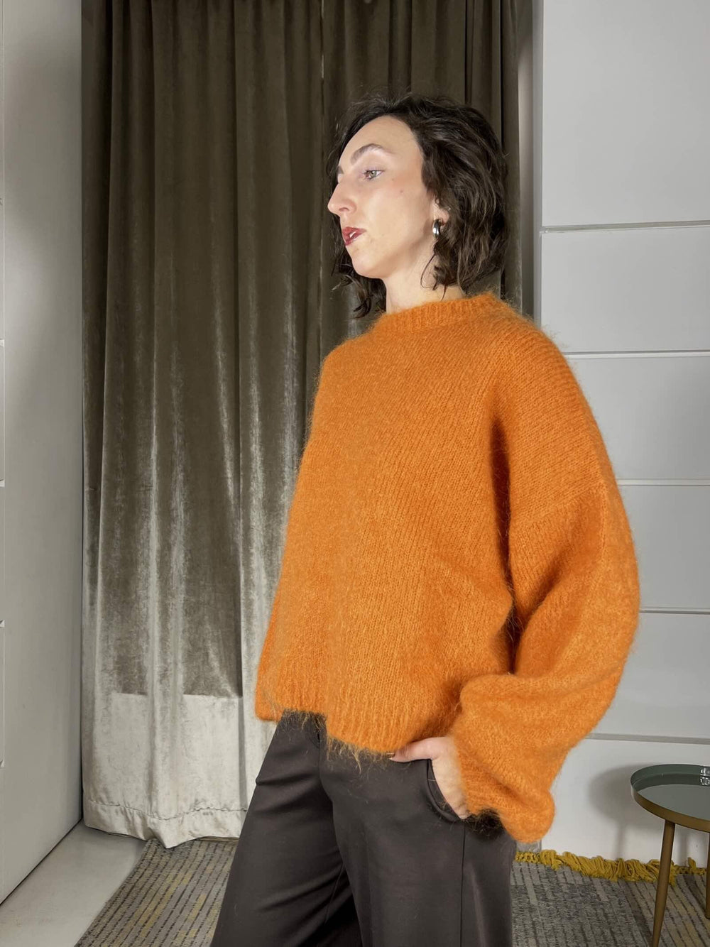 maglione girocollo over manica a palloncino in mohair arancio 252PA9393ARANCIO TENSIONE IN