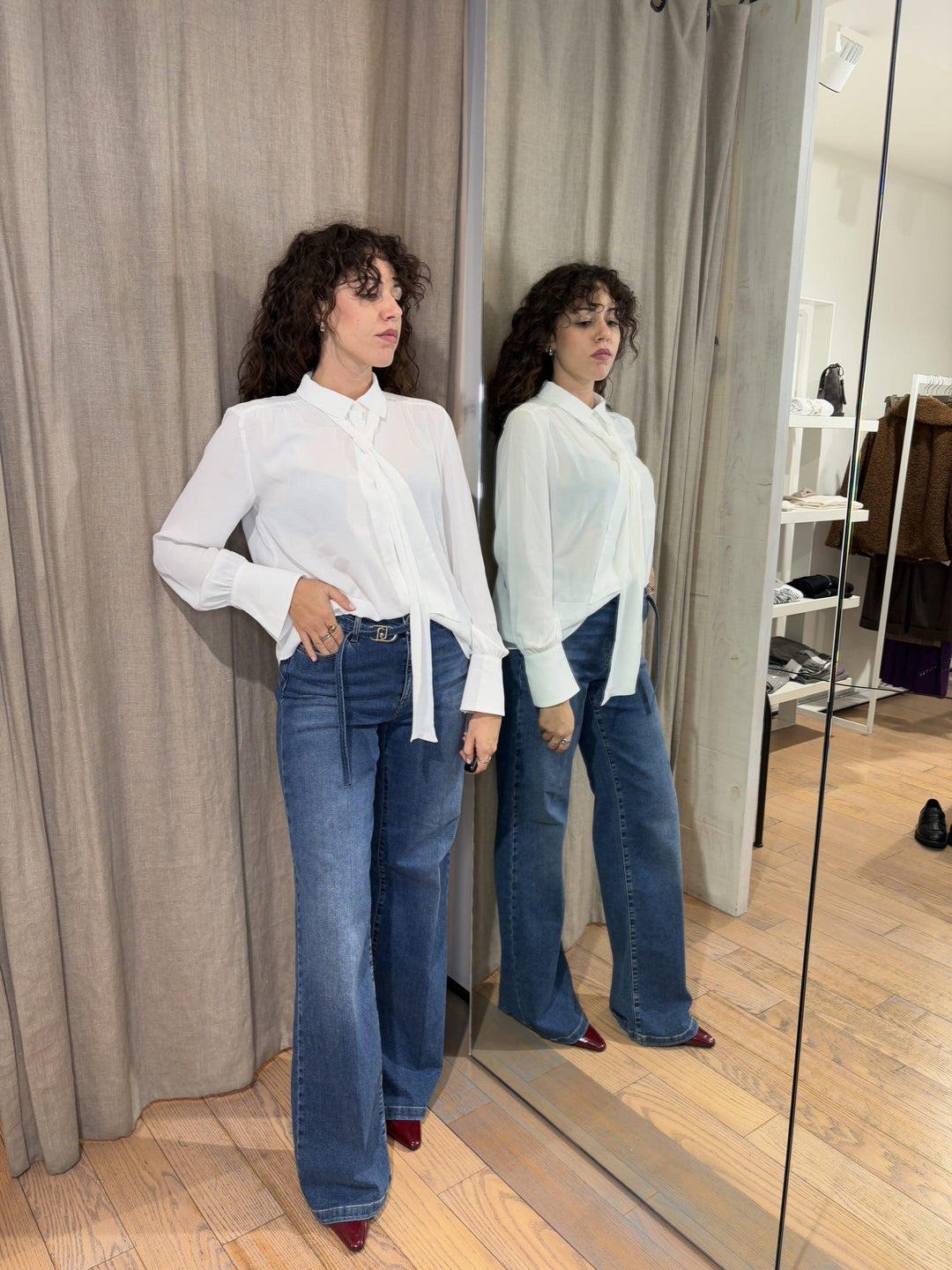 camicia in misto seta con sciarpina bianca INTESA001 iBLUES 1