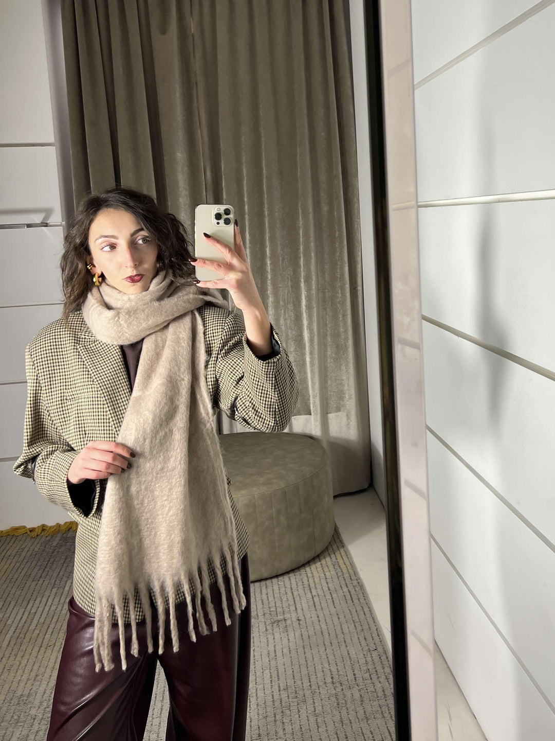 sciarpa con frange taupe in misto lana S21357TAUPE FEMME CAFE SELECTION