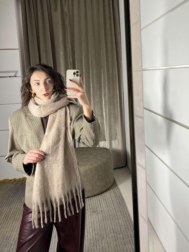 sciarpa con frange taupe in misto lana S21357TAUPE FEMME CAFE SELECTION