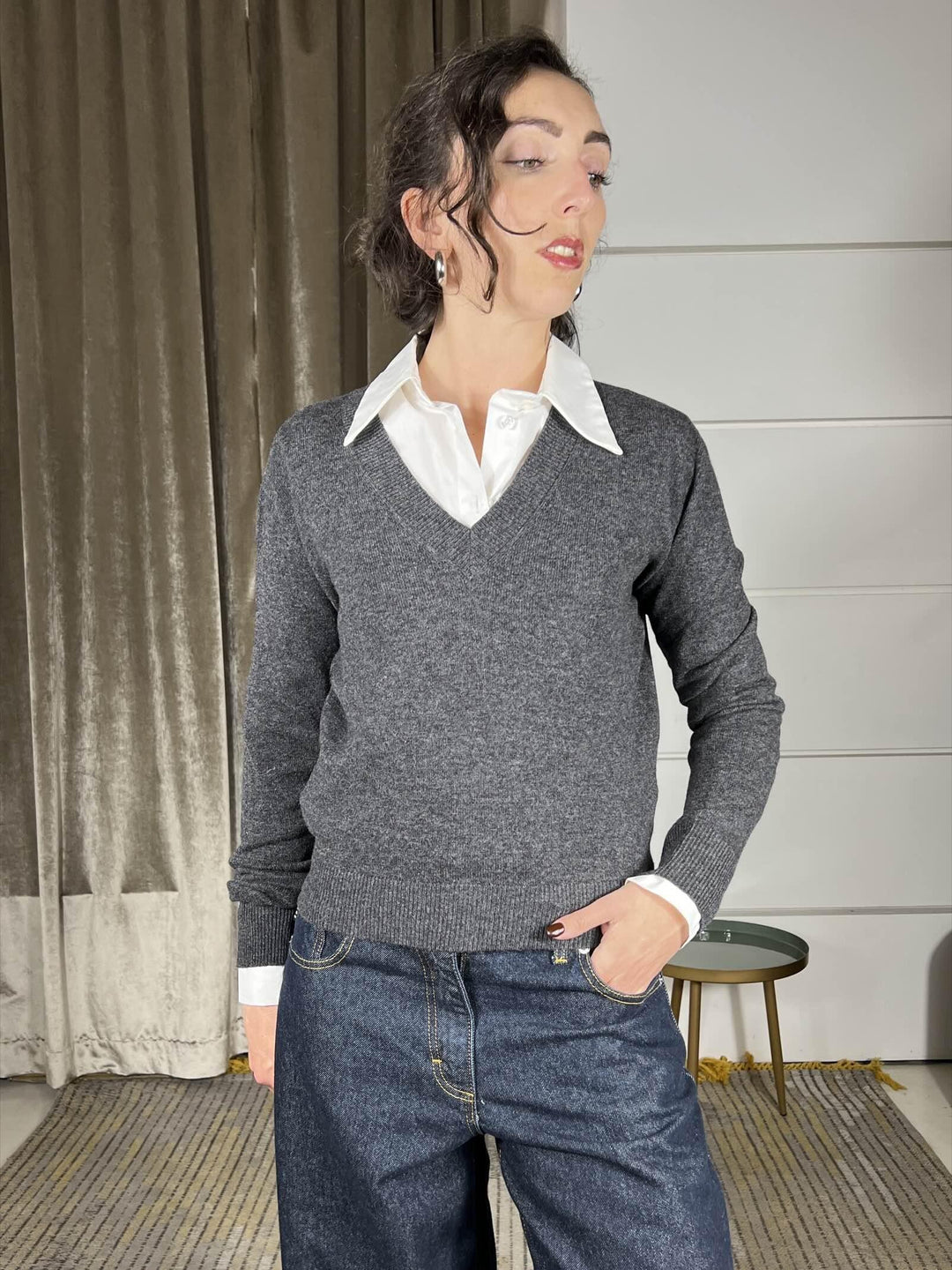 maglione 100% lana scollo a v antracite WL180AI25ANTRACITE TENSIONE IN