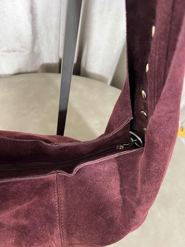 borsa in camoscio con borchie chiusura con zip bordeaux 268428BORDEAUX FEMME CAFE SELECTION