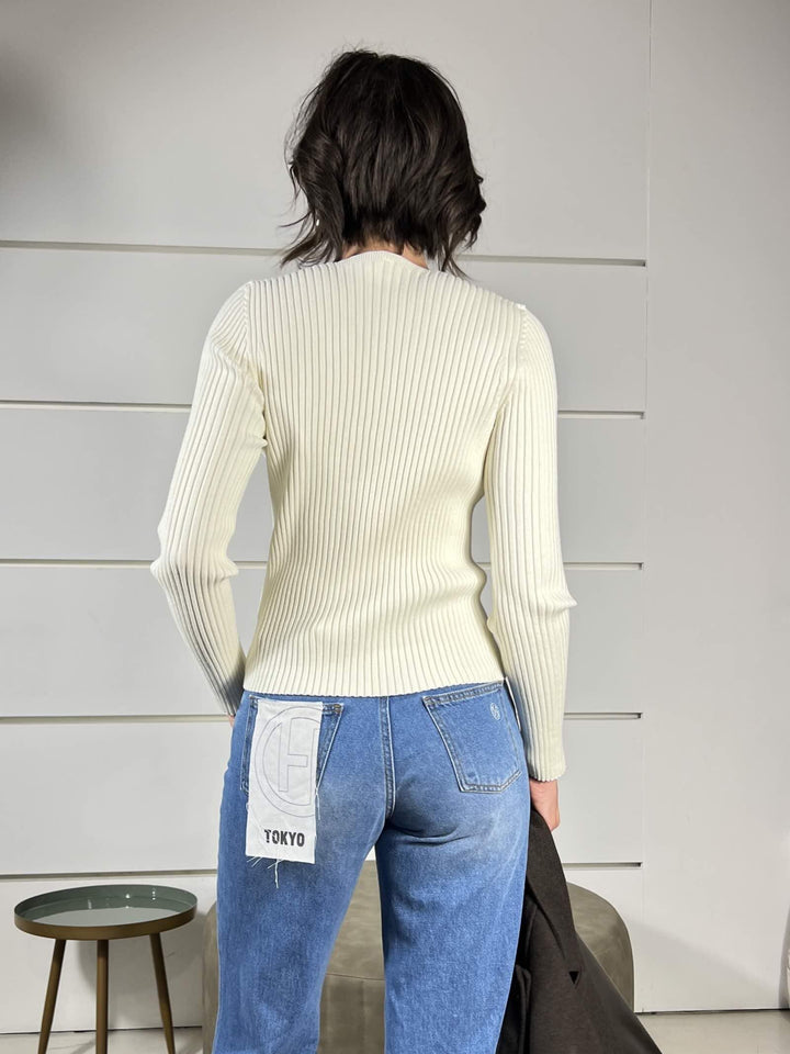 maglia burro scollo a v con lacci a costine W5HMJ55A418WHITE TENSIONE IN