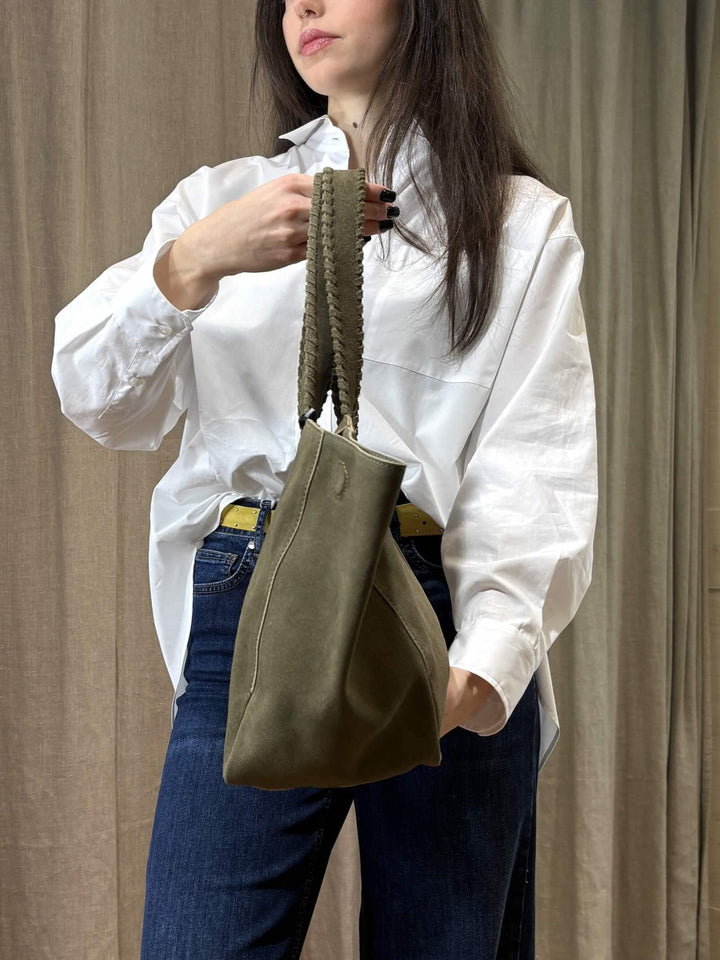 tote bag in pelle scamosciata verde kaki GELADA001 PENNY BLACK