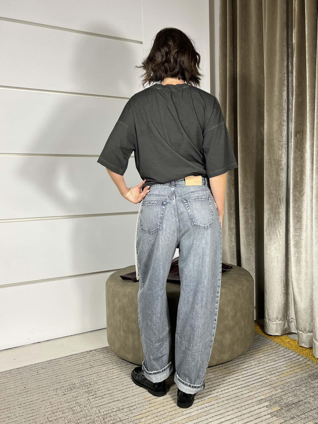 JEANS LAILA CON CATENA DI PERLA GRIGIO STONE WASH DF5015GRIGIO STONE WASH VICOLO