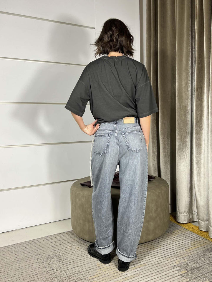 JEANS LAILA CON CATENA DI PERLA GRIGIO STONE WASH DF5015GRIGIO STONE WASH VICOLO