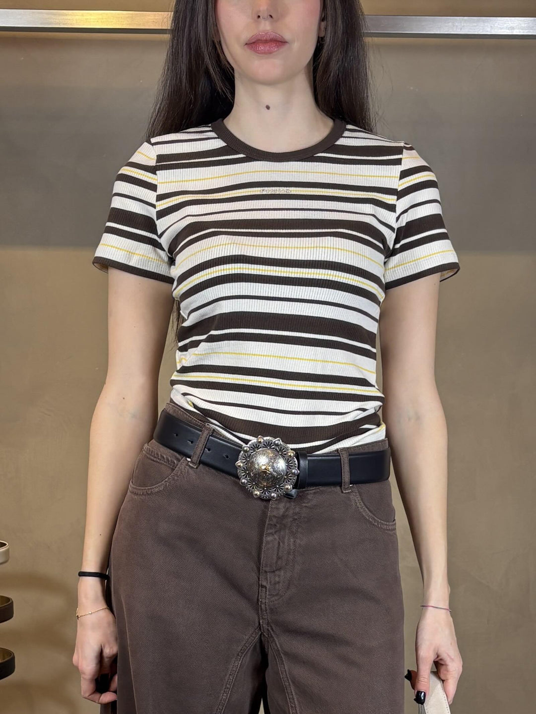 cintura nera in pelle con fibbia medaglione texano BELT H4 ROUND BUCKLE.HIGH VITEZ99O PINKO
