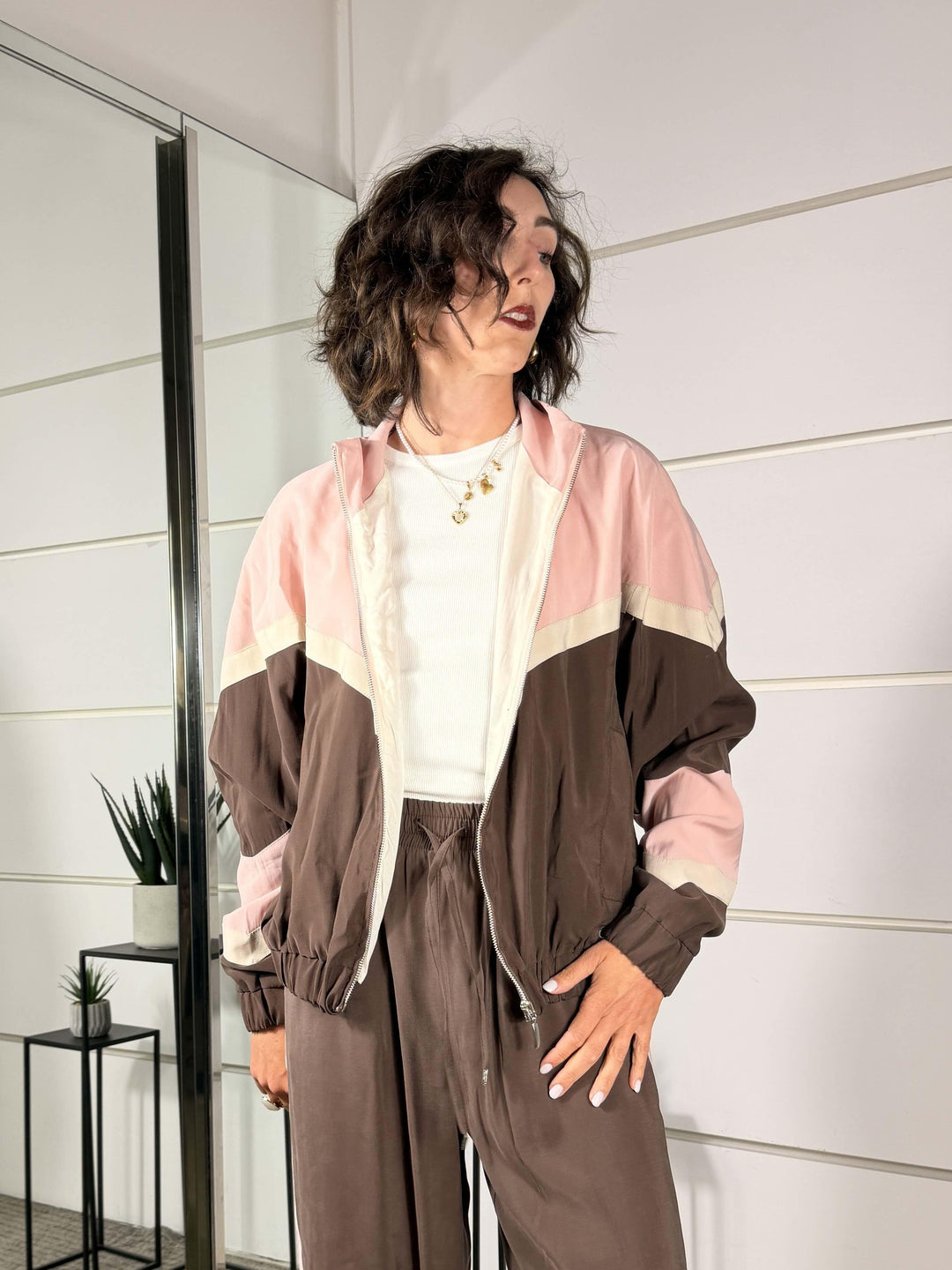 bomber gesso rosa moro in viscosa 26B4568MILITARE/GESSO/ROSA TENSIONE IN