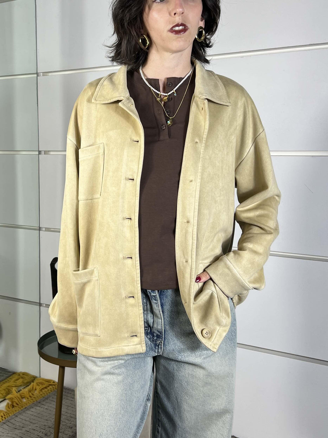 giacca camicia scamosciata con collo a camicia JMA-Q026CAMMELLO HAVE ONE