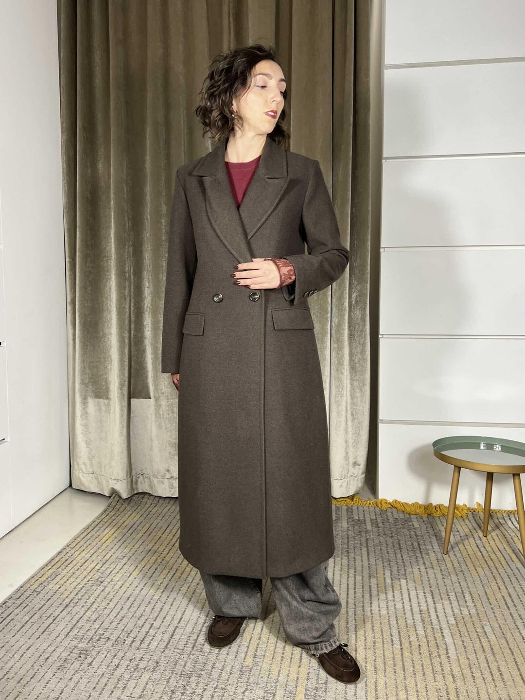 cappotto lungo con spacco nel retro con bottoni cioccolato CP48TNSN-AI25CIOCCOLATO TENSIONE IN