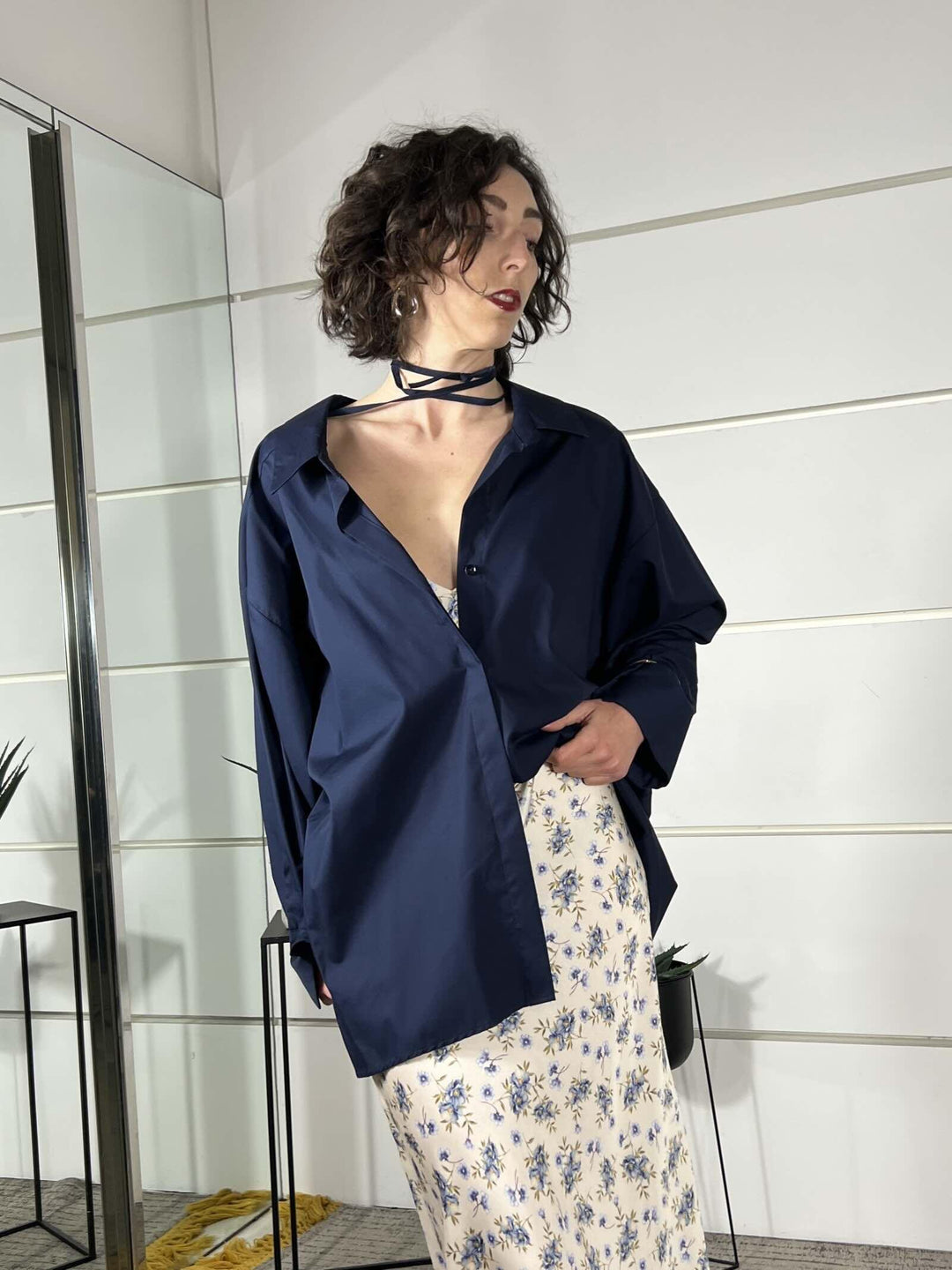 camicia over con laccio nel collo blu TAB1295BLU 89 VICOLO