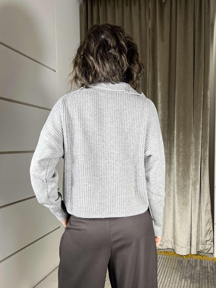 maglione con zip 100% lana grigio WL794AI25GRIGIO TENSIONE IN