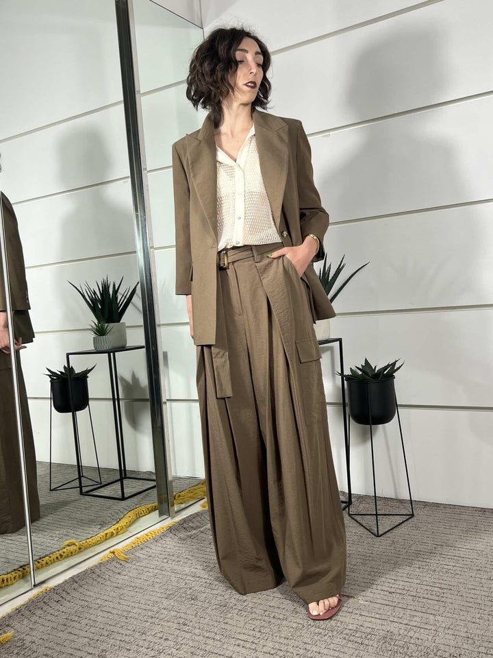 pantalone con pinces tabacco in viscosa e cotone 10497TABACCO SUSY MIX