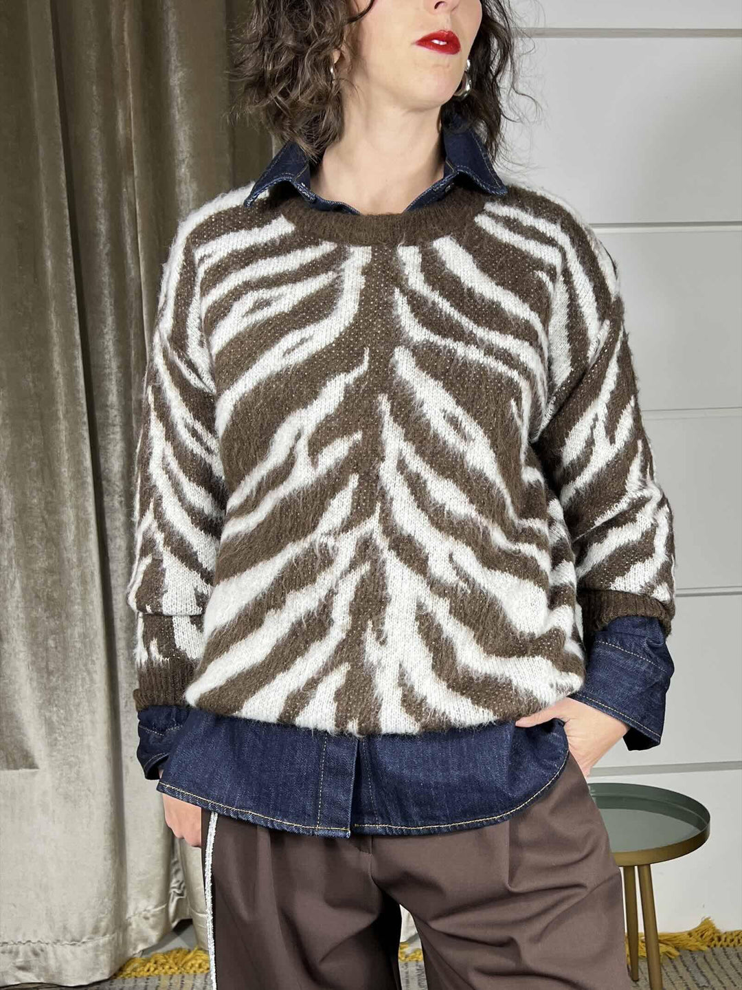 maglia paricollo jacquard moro	 MIT-P095MORO HAVE ONE