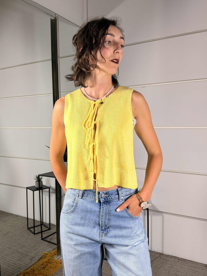 gilet in maglia con fiocchi giallo A24416GIALLO SPICY CAFE