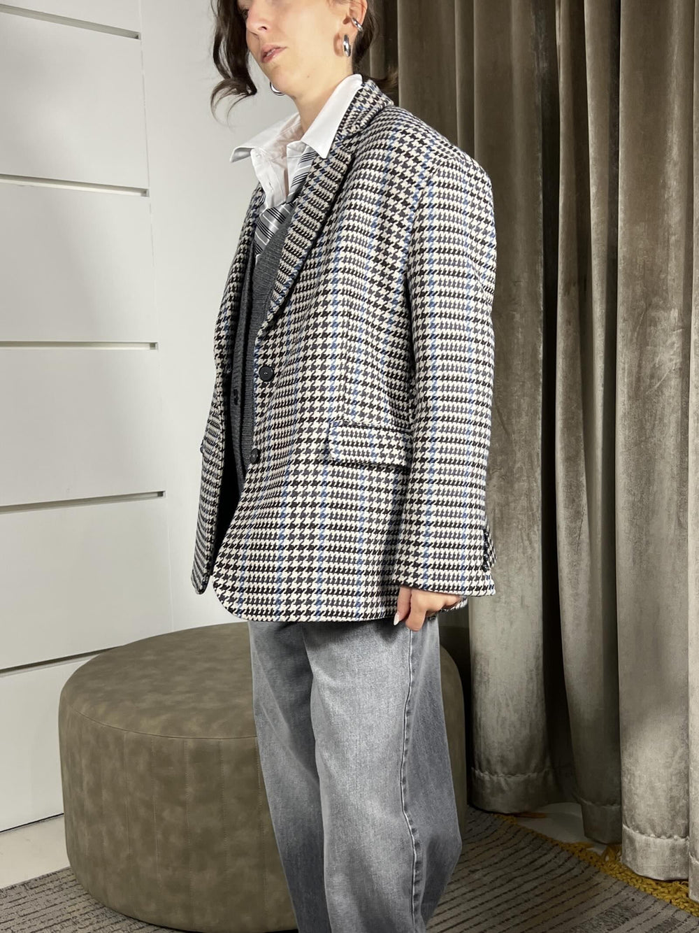 GIACCA CAPPOTTO PIED DE POULE TF0891BURRO/MORO/CELESTE VICOLO