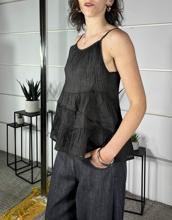 top nero in voile a balze 2506V79NERO SUSY MIX