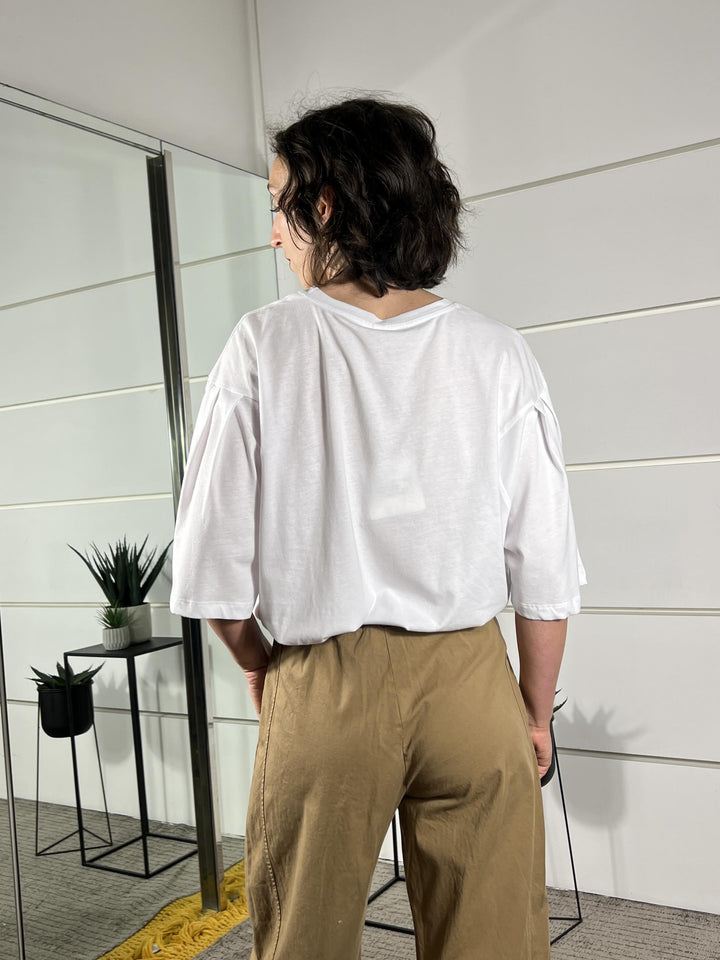 t-shirt bianca  manica corta con inserto in pizzo 26M4711BIANCO TENSIONE IN