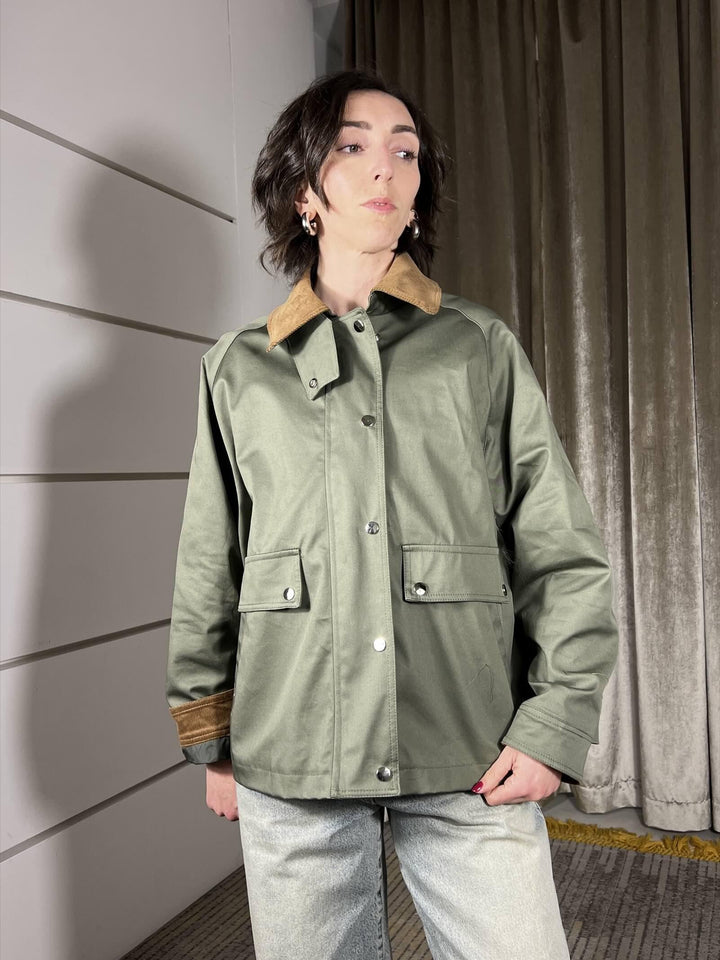 giacca imilitare con colletto e polsini in velluto JNO-Q051MILITARE HAVE ONE