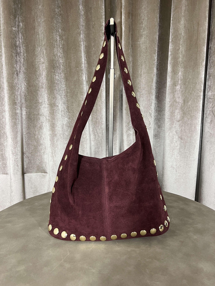 borsa in camoscio con borchie chiusura con zip bordeaux 268428BORDEAUX FEMME CAFE SELECTION