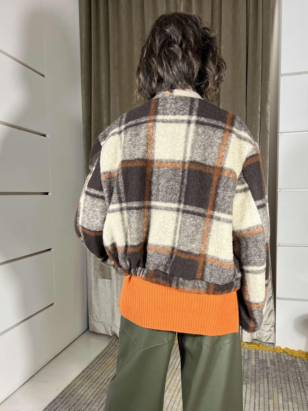 bomber a quadri foderato  in misto alpaca moro e burro KJK-P121MORO/BURRO HAVE ONE