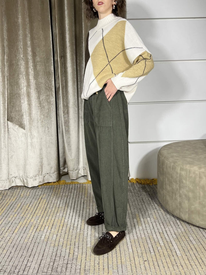 pantalone in velluto verde militare a ovetto 59054PVERDE MILITARE SUSY MIX