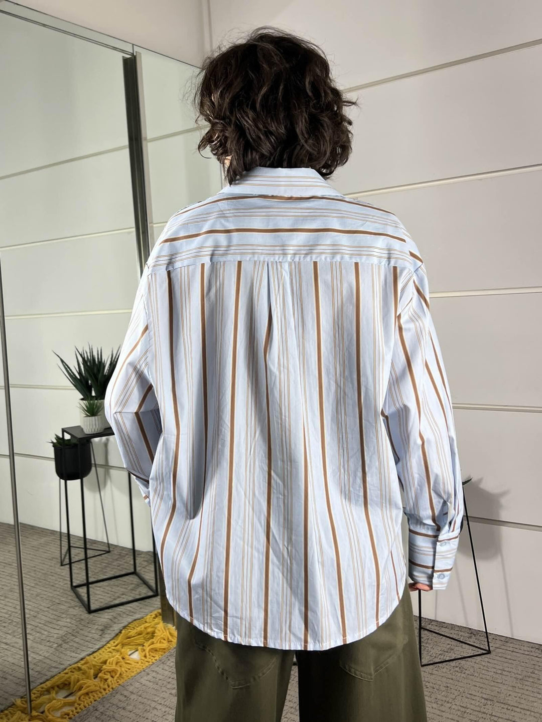 camicia over a righe in cotone celeste e tabacco CFW-Q178CELESTE/TABACCO HAVE ONE